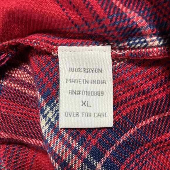 KEREN HART Blouse Plaid Button Down Tulip Split Back Long Sleeve Womens XL Red - Picture 4 of 11